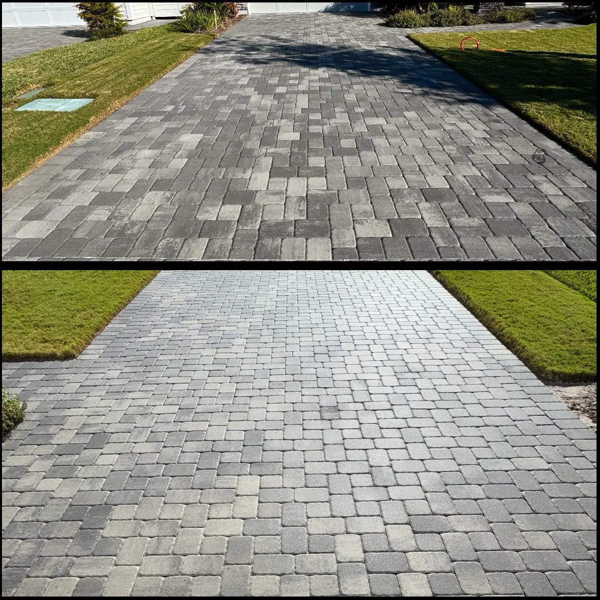 Nocatee paver driveway during joint resanding process