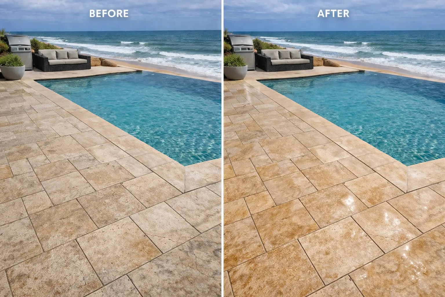 Travertine paver sealing in Ponte Vedra Beach, Florida.