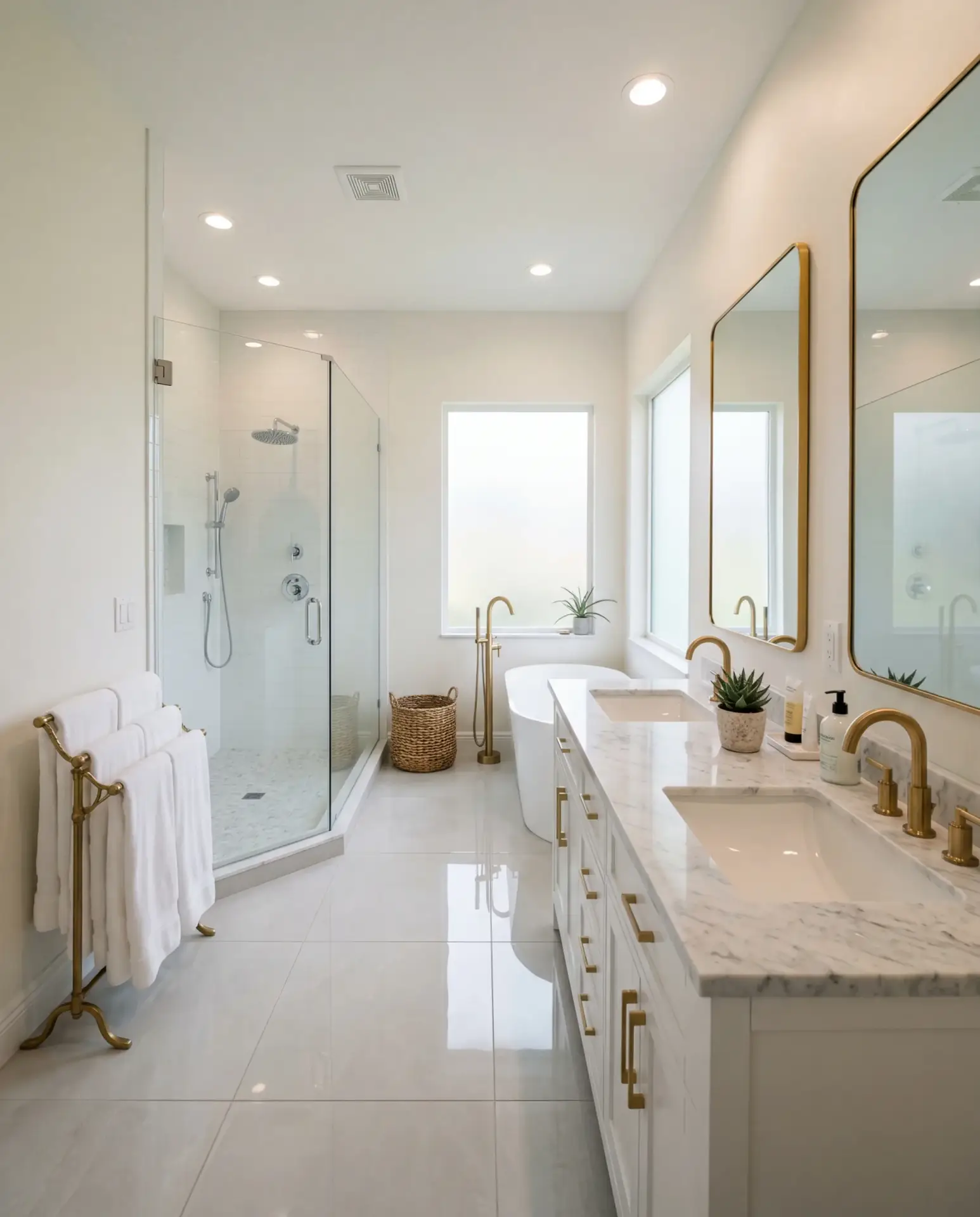 FCPE deep-clean housekeeping in progress — spotless bathroom with polished gold fixtures in a NE Florida estate