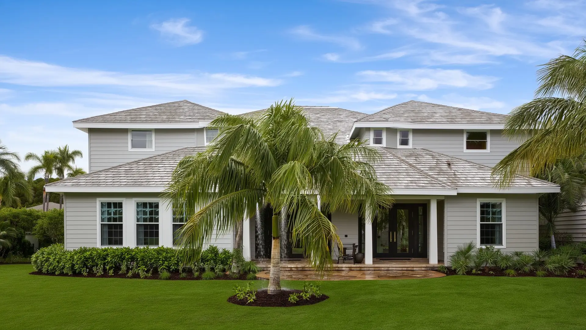 Soft-washing service in progress — luxury NE Florida home exterior restored by First Coast Property Experts