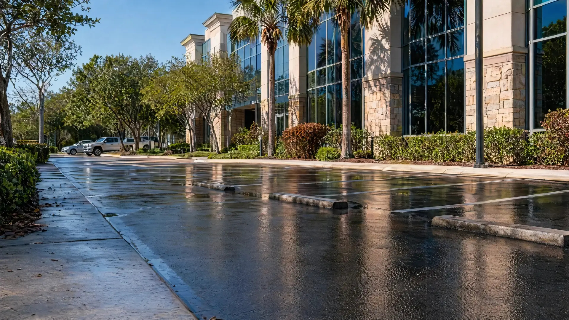 Commercial parking area and sidewalk surface cleaning