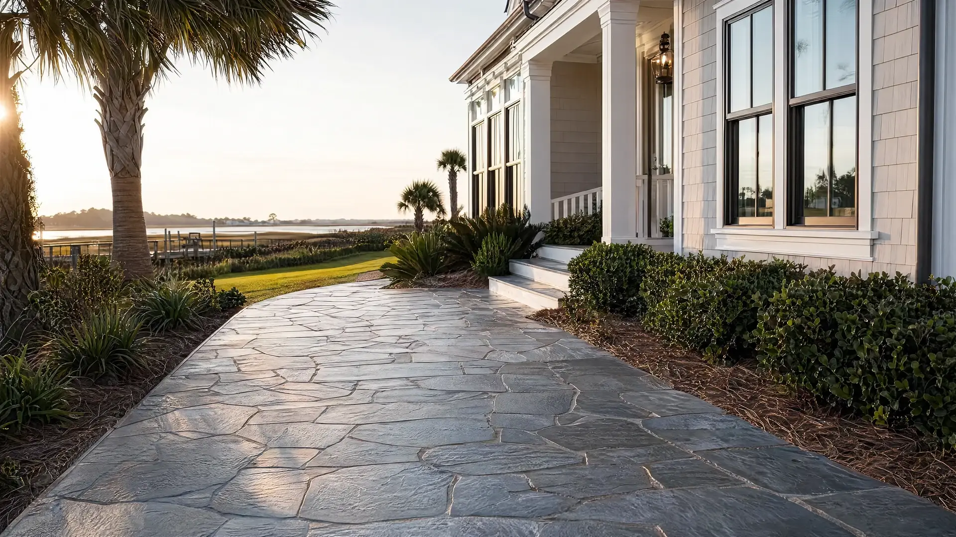Slate walkway before and after sealing