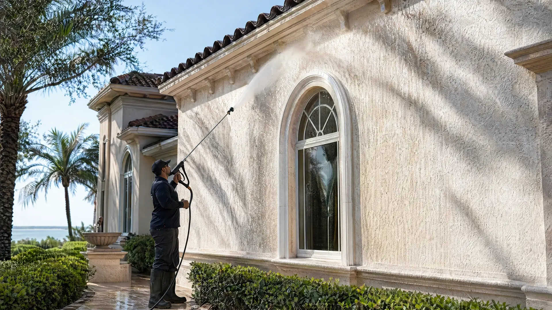 Stucco Cleaning before treatment — NE Florida