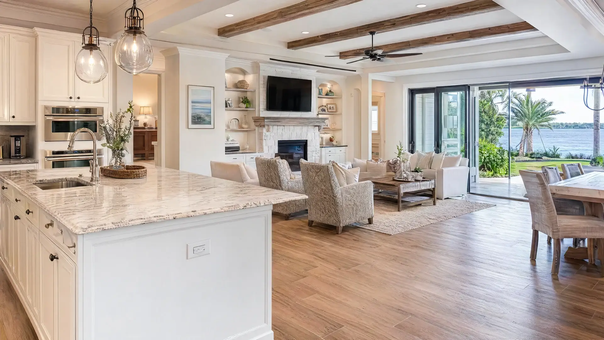 Clean kitchen and great room