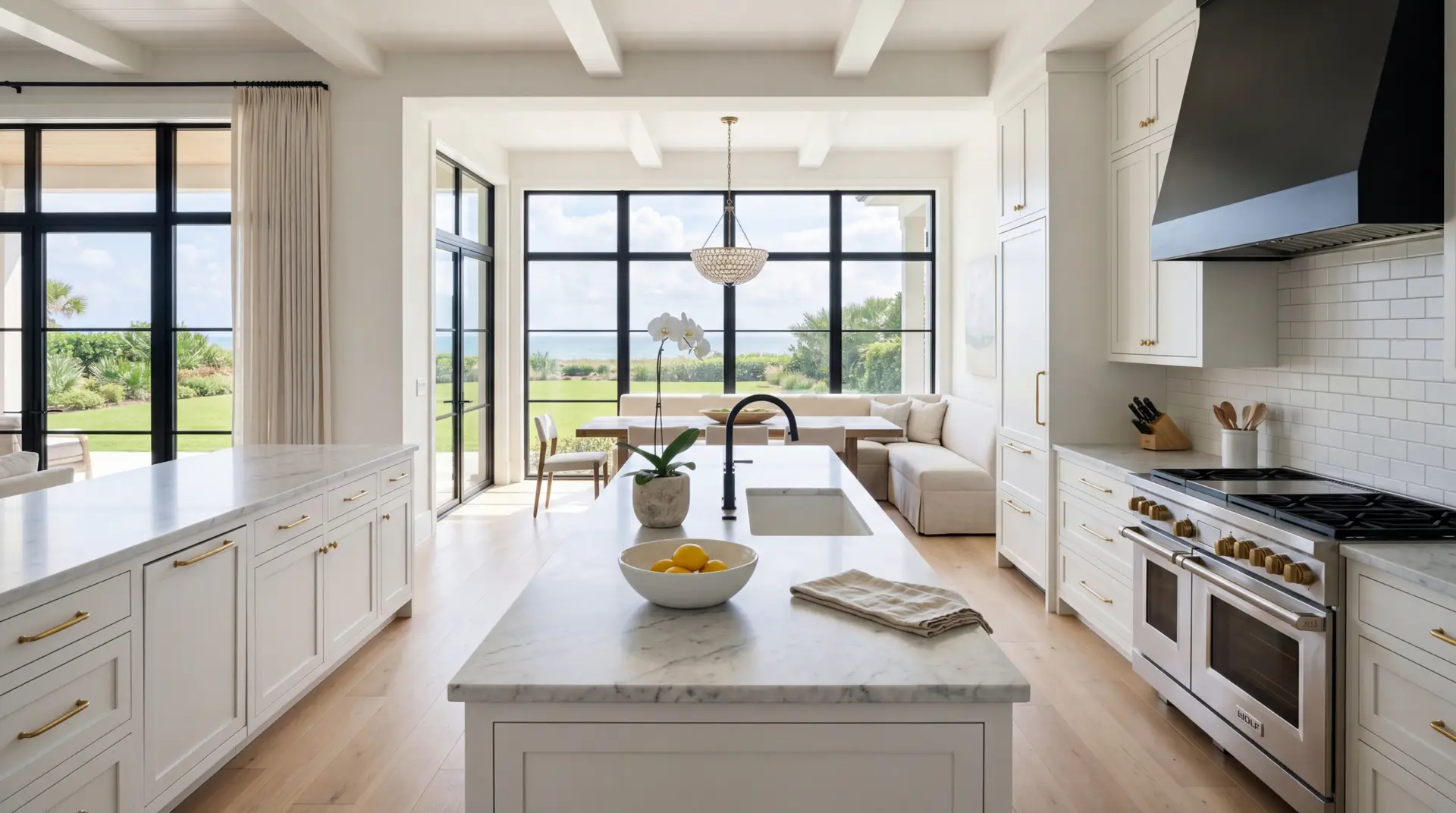 Luxury coastal kitchen after deep clean