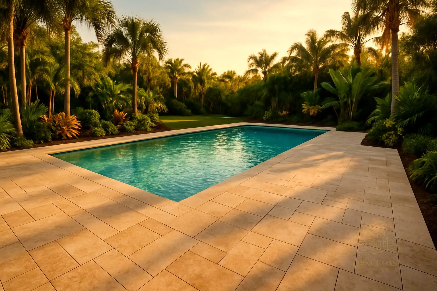 Travertine pool deck restored at Ponte Vedra waterfront estate