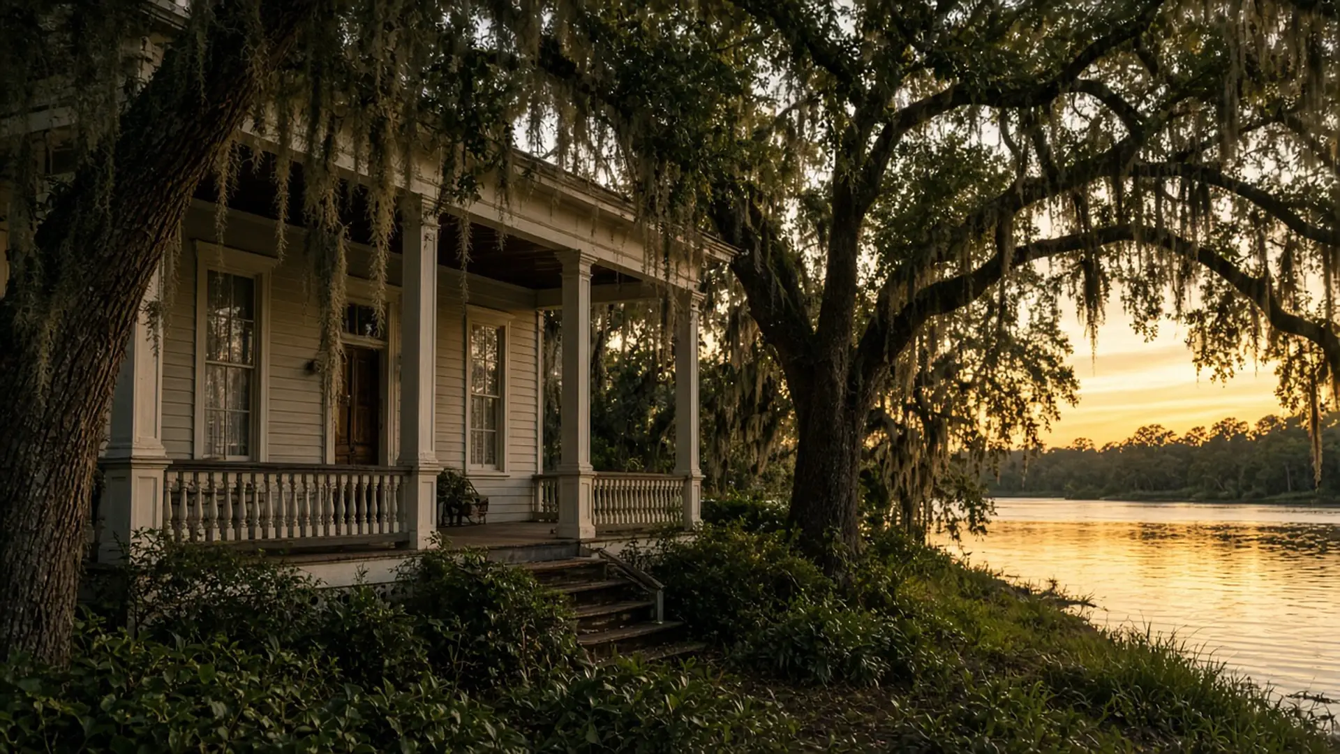 Historic Ortega riverfront home on the St. Johns River at dusk