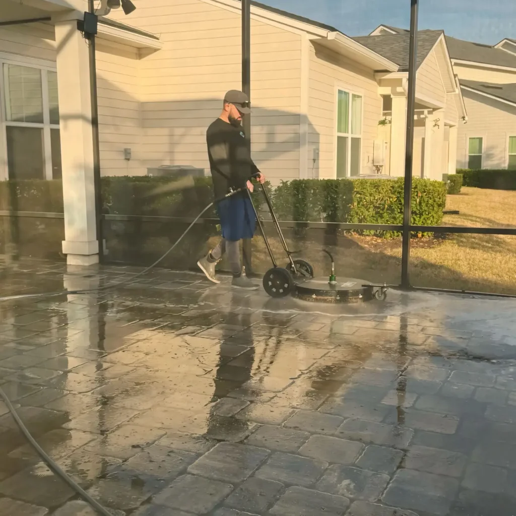 xpert patio pressure washing in Ponte Vedra Beach, FL, restoring brick, concrete, and pavers.